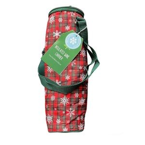 Insulated Snowflake and Plaid Print Wine Bottle Carrier - N…